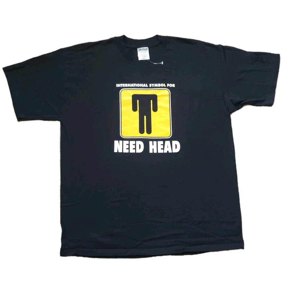 NWOT Vintage Y2K Need Head Size XL Mens Black T-Shirt International Symbol Funny